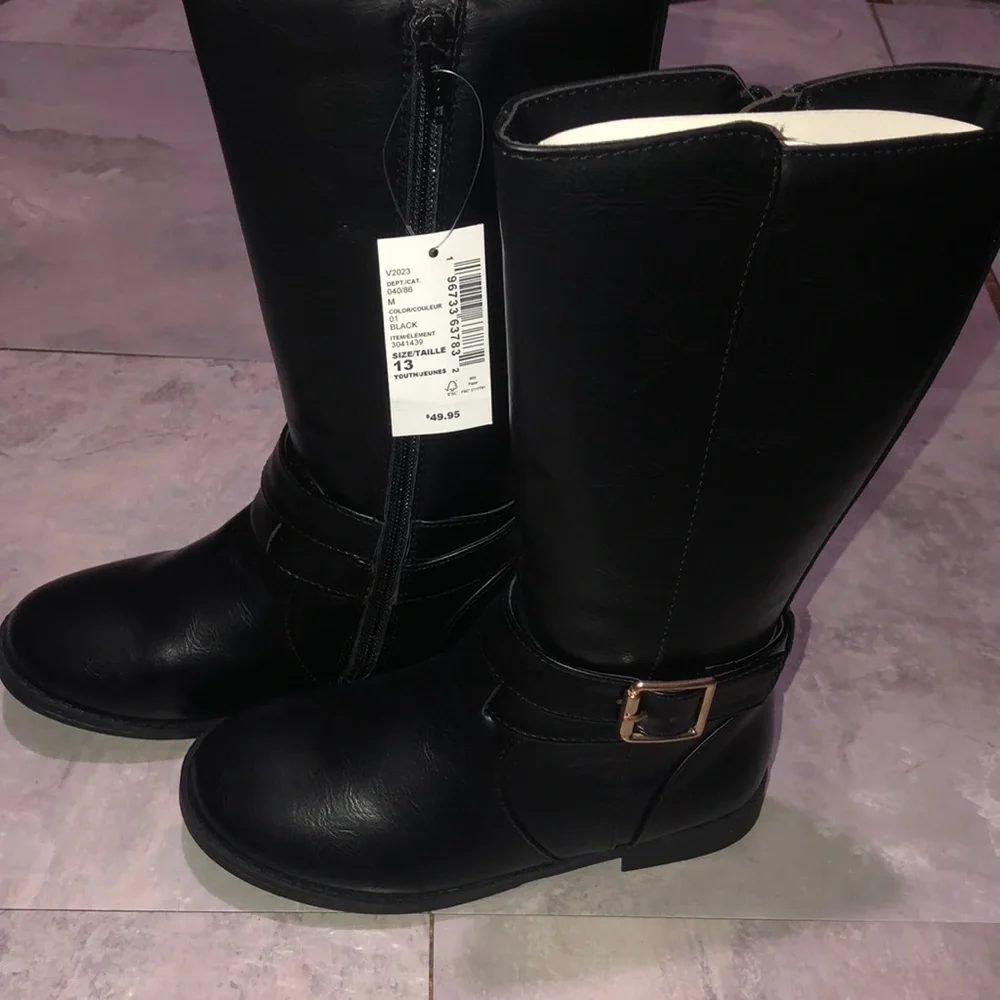 Size 13c toddler girl black knee high boots the children’s place brand new gold - Picture 1 of 7